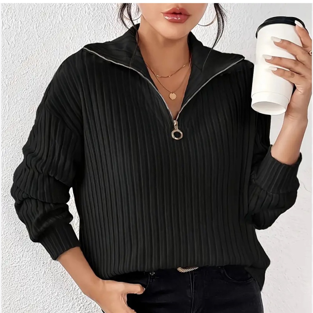 SHEIN Black Ribbed Knit Cardigan